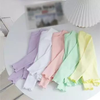 Милая футболка с длинными рукавами для девочек, осенняя милая дышащая однотонная рубашка для малышей, топы, детская хлопковая футболка