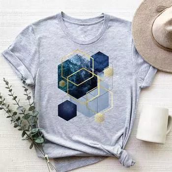 Милая футболка с геометрическим рисунком, модная футболка, одежда, стиль 90-х годов, трендовая повседневная женская футболка с коротким рукавом и принтом, женская женская футболка с графикой S
