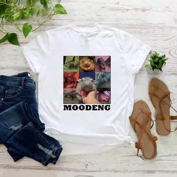 Милая футболка с изображением бегемота Moo Deng Футболки с изображением бегемота Khao Kheow Open Zoo Футболки с забавным принтом Moo Deng Футболка в подарок любителю бегемотов S чёрный