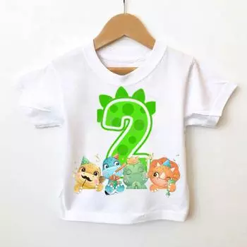 Милая футболка с изображением динозавра из мультфильма «День рождения», номер 1-9, принт имени ребенка, детская футболка для мальчиков, подарок на день рождения, детская одежда 5T(120cm)