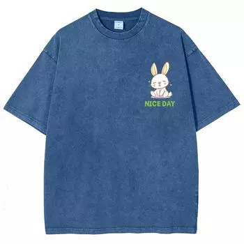 Милая футболка с принтом мультяшного кролика, свободная, винтажная, с коротким рукавом, мужская и женская, повседневная, модный летний топ S