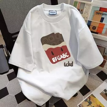 Милая футболка с шоколадным принтом для мужчин и женщин из чистого хлопка, летняя модная тенденция, повседневный удобный топ с короткими рукавами для пар, Harajuku S белый