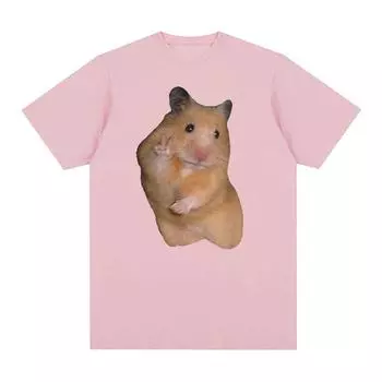 Милая футболка с забавным мемом «Мирный хомяк», мужская и женская ретро-модная футболка с коротким рукавом, топы, повседневная футболка большого размера из 100% хлопка S чёрный