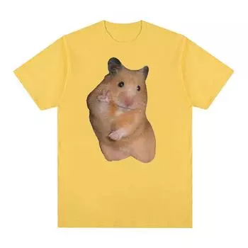 Милая футболка с забавным мемом «Мирный хомяк», мужская и женская ретро-модная футболка с коротким рукавом, топы, повседневная футболка большого размера из 100% хлопка S чёрный