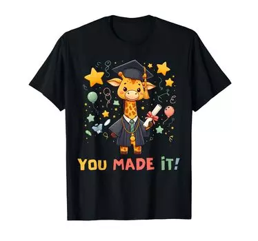 Милая футболка с жирафом для выпускного вечера для малышей чёрный