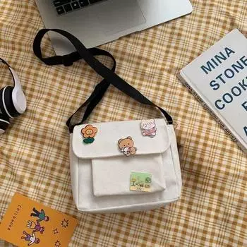Милая холщовая маленькая сумка, женская диагональная сумка в стиле Харадзюку, дикая студенческая сумка на плечо для девочек, сумки для женщин белый