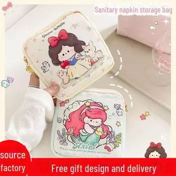 Милая холщовая сумка для хранения менструальных принадлежностей для девочек - Портативный мультяшный дизайн Lovely Ariel