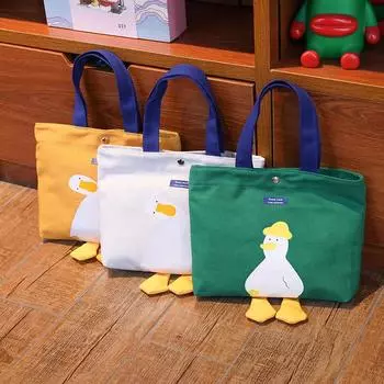 Милая холщовая сумка Duck Duck, повседневная сумка для студентов, сумка на одно плечо, переносная сумка для хранения 28*22*5cm