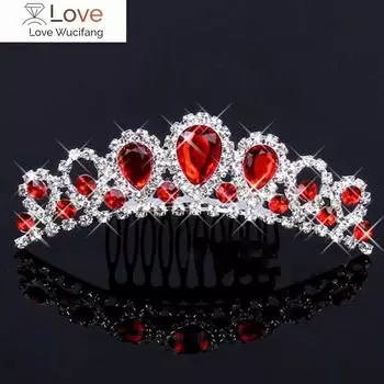 Милая хрустальная расческа для волос со стразами, корона принцессы на день рождения, тиары для девочек, детские украшения для волос, модные аксессуары width 14cm красный