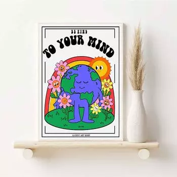 Милая и добрая к вашей душе, картина маслом в стиле ретро 1970-х годов, вдохновляющее цитирование. 21cm30cm NoFrame