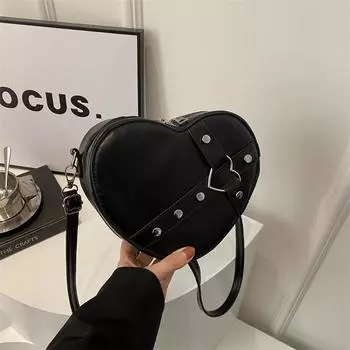Милая и классная девушка 2024 года, ранняя весна, новый тренд, мода, личность, однотонная, с заклепками, через плечо, подмышка, сумка Love, женская темно-коричневого