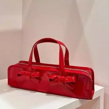 Милая и классная сумка Spice Girls из лакированной кожи, глянцевая, простая, корейская, персонализированная, вместительная, с бантом, сумка-багет красный