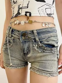 Милая и крутая женская цепочка на талию, многоэлементная, с любовным цветком, регулируемая металлическая декорация с ремнем для юбки/брюк серебряный