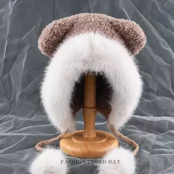 Милая и милая плюшевая вязаная шапка «Тандерболт», женская осенне-зимняя теплая холодная плюшевая бархатная шапка-пуловер с ушками медведя на ремешках One Size коричневый