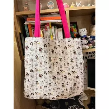 Милая и милая сумка-тоут с принтом щенка, двойная холщовая сумка, новая летняя сумка через плечо большой вместимости для поездок на работу розы красного