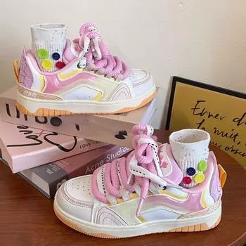 Милая и милая женская спортивная обувь Y2K, новые осенние и зимние кроссовки для девочек, корейское издание, повседневные туфли с круглым носком 36 розовый