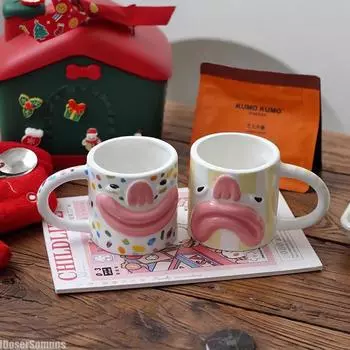 Милая и необычная керамическая кружка в корейском стиле, парная чашка для воды, чашка для завтрака, кофейная чашка, домашняя питьевая утварь, забавный большой рот, домашний декор 201-300ml