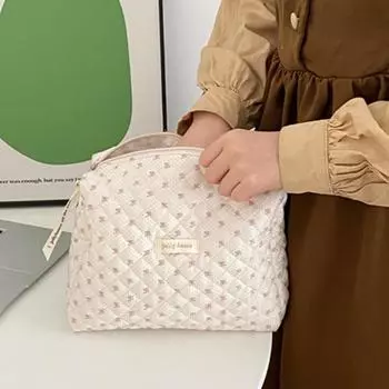 Милая и нежная стеганая сумка для хранения в Instagram, большая вместимость, косметичка, внутренняя сумка на бак бежевый