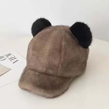 Милая и симпатичная бейсболка с плюшевыми ушками медведя для детей, утолщенная теплая кепка на осень и зиму, для демонстрации лица, для маленьких холодных Adjustable (54-59 cm head circumference) бежевый