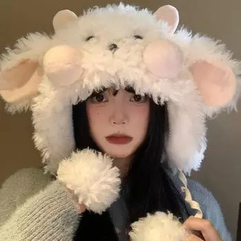 Милая и симпатичная маленькая кашемировая шапочка для женщин осень-зима 2024 года, новая теплая и холодная защитная шапка с рисунком Lei Feng average size