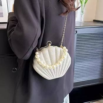 Милая и симпатичная маленькая сумка женская осень 2024 года, новая модная простая сумка-мессенджер, сумка через плечо с цепочкой, сумка-ракушка чёрный