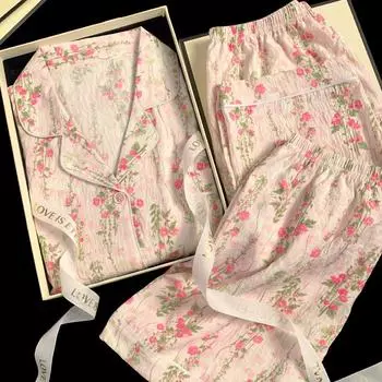 Милая и симпатичная пижама из трех предметов для весны и лета, домашняя одежда, повседневная пижама из хлопка Cloud, домашняя одежда, домашняя одежда для девочек M