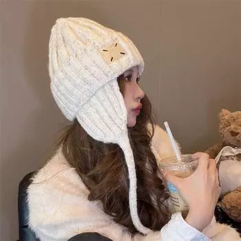 Милая и симпатичная шерстяная шапка женская осенне-зимняя теплая защитная вязаная шапка Lei Feng универсальная холодная шапка-пуловер Average size (56-58cm) хаки