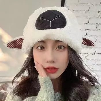 Милая и симпатичная зимняя шапка из овечьей шерсти для женщин из Чжоу Янцин Баотоу, а также теплая бархатная шапка-пуловер из овечьей шерсти One Size