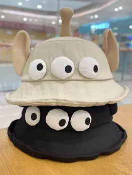 Милая и смешная трехглазая шляпа рыбака с большими ушами, детская модная универсальная мультяшная шляпа с изображением маленького лица, солнцезащитный козырек, солнцезащитный козырек, человечек M56-58cm