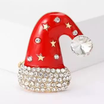 Милая и универсальная брошь в виде рождественской шапки из сплава со стразами, модные и универсальные аксессуары в виде цветка для груди для мужчин и женщин красный