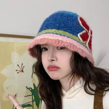 Милая и универсальная вязаная шапка рыбака, контрастная шерстяная шапка, женская осенне-зимняя теплая шапка с бантом M (56-58cm) big bow