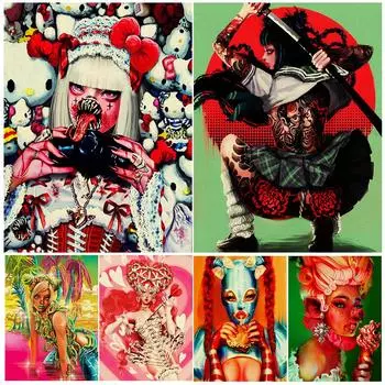 Милая и устрашающая розовая девушка, ретро-настенная картина маслом, красная персиковая девушка, зомби Лори, готическая лунная девушка, художественный постер 21cm30cm NoFrame