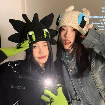 Милая и забавная шапка ручной работы, женская осенне-зимняя новая теплая вязаная шапка, защитная шапка для ушей, универсальная шапка-пуловер для пары M56—58cm