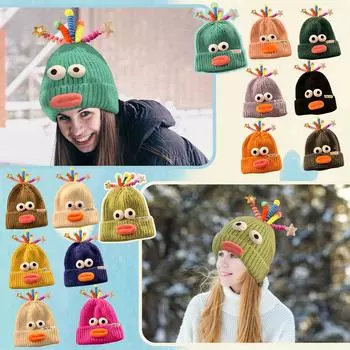 Милая и забавная вязаная шапка, милая мультяшная светоизлучающая шерстяная шапка для девочек осенью и зимой, забавная вязаная шапка One Size