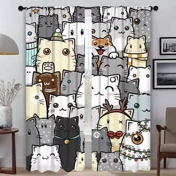 Милая иллюстрация оконная занавеска для комнаты 2 панели домашний интерьер шторы 2 шт абажур тюль для спальни украшение на Хэллоуин W50xH70cmx2pcs-CL