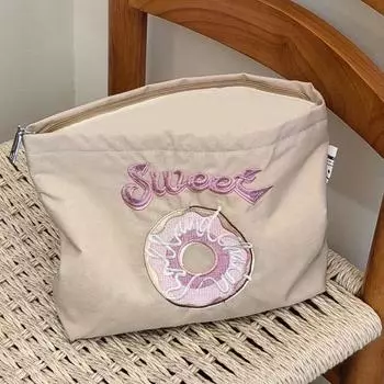 Милая иллюстрация вышивка Экологичная тканевая сумка для хранения Портативная нейлоновая косметичка Большая вместимость туалетные принадлежности клатч