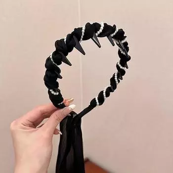 Милая искусственная жемчужная лента-обруч для женщин 2025 года, новый модный шифоновый обруч для волос, корейский аксессуар для волос для девочек чёрный