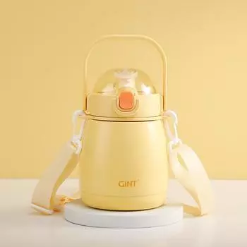 Милая изолированная бутылка для воды из нержавеющей стали с трубочкой 900 мл с двойной стенкой, изоляция, герметичность White