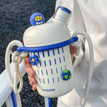 Милая изоляционная бутылка для воды из нержавеющей стали с героями мультфильмов, уличная двойная термос для напитков, портативная детская вакуумная соломенная Термальная чашка 501-600ml