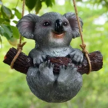Милая качающаяся коала, медведь, панда, белка, зоопарк, подвесная статуя, уличные фигурки для патио, двора, сада, украшения, поделки B