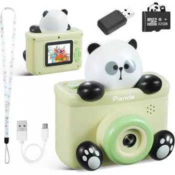 Милая камера Panda для детей, камера для малышей, подарок для девочек/мальчиков, цифровая HD-видеокамера для детей зелёный