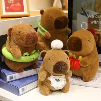 Милая капибара с картофелем фри в баскетбольном стиле, мультяшная мягкая игрушка капибара, сопровождающая спящую куклу, рождественские подарки 25cm