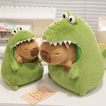 Милая капибара с зеленым динозавром плюшевая кукла мягкие игрушки капибара аниме игрушка кавайный плюшевый рождественский подарок About 25-30cm зелёный