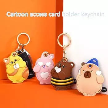 Милая карта доступа Capybara Anti-lost Key Брелок Подвеска Забавный держатель для ключей Kawaii Access Card Кожаный чехол Сумка Аксессуары Подарок