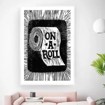 Милая картина ванная комната плакат печать рулон туалетной бумаги черный белый забавный туалет современный декор стены холст картины картины 21x30cm No Framed