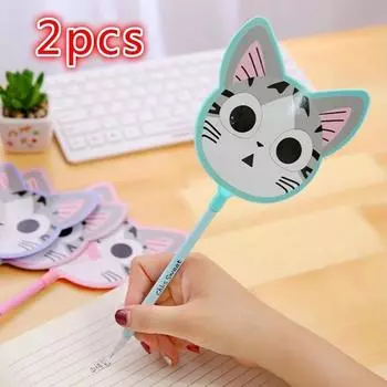 Милая кавайная гелевая ручка в стиле веера с крутым сыром и котом, пишущая школьная канцелярская принадлежность, приз, подарок для студента, 2 шт. 2 pcs