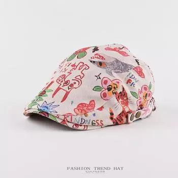 Милая кепка с граффити, женская, индивидуальная, ретро, берет с утиным язычком, необычная, короткополая шляпа художника, универсальная, прилив M56-58cm разноцветный