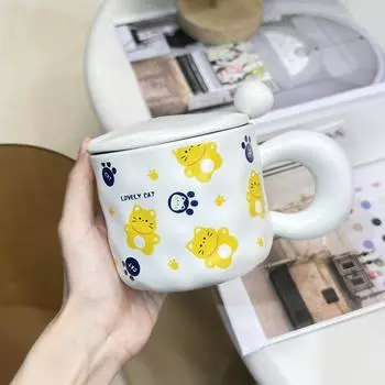 Милая керамическая кружка для дома с крышкой, ложкой, молочная чашка, студенческая мультяшная пара, чашка с изображением коровы, кофейная чашка only mug