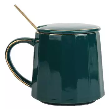 Милая керамическая кружка для кофе, молочный чай, чашка для домашнего офиса с крышкой и ложкой в подарок