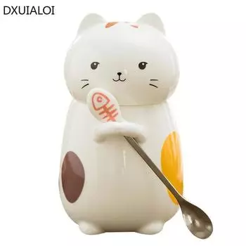 Милая керамическая кружка для воды, креативная кружка большой емкости с крышкой, подарочная кофейная кружка объемом 400 мл 400ml